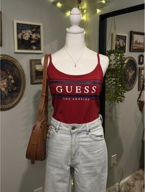 BNWT Red Guess bodysuit with low back and blue stripes